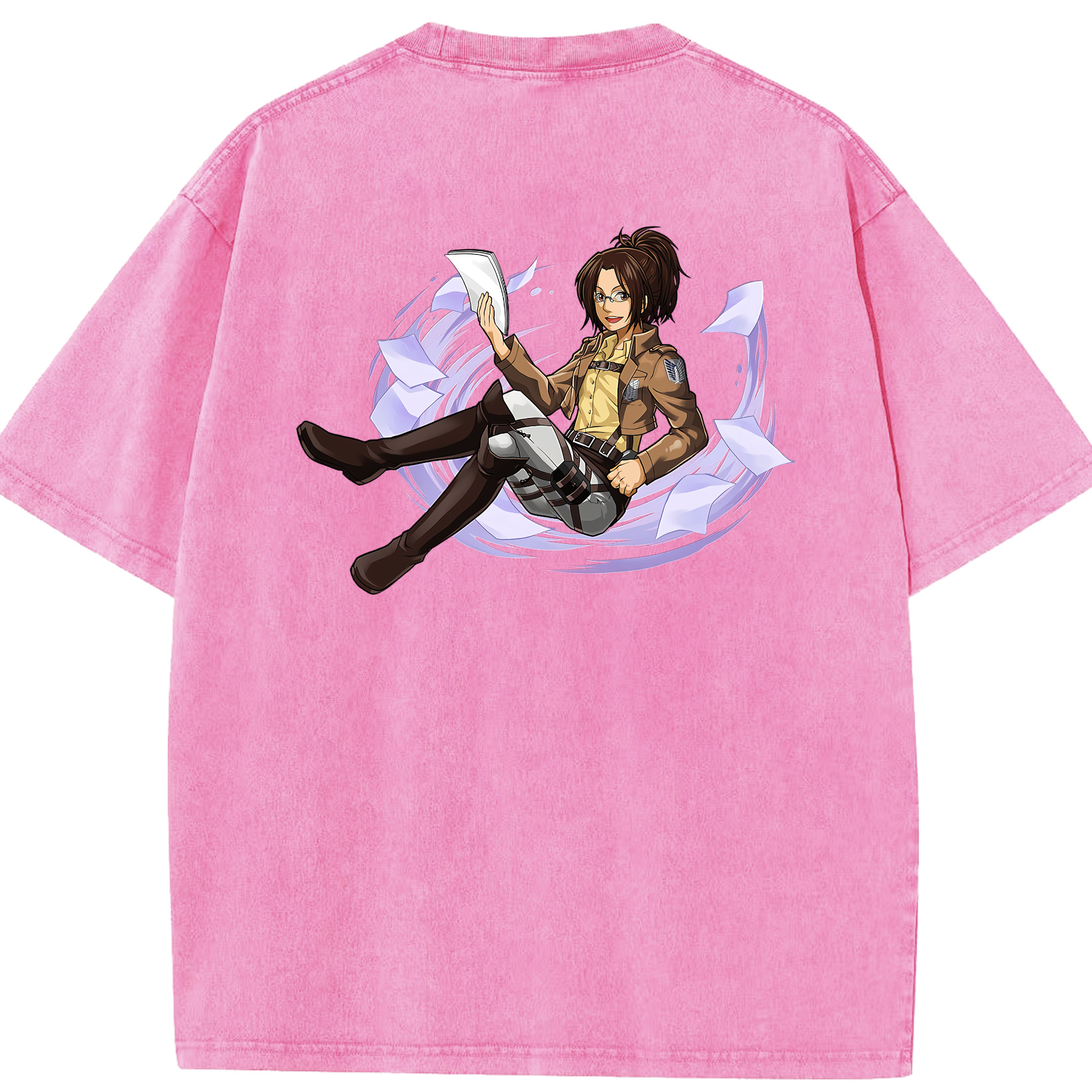 （画像用） 進撃の巨人 ハンジ·ゾエ Attack on Titan Hanji Zoe 綿100% ヴィンテージ風 半袖Tシャツ（背面プリント）